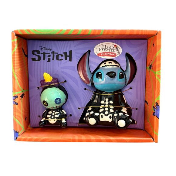 Disney Halloween Stitch &‎ Scrump Skeleton Ceramic Salt & Pepper Shaker Set: New - Picture 1 of 7